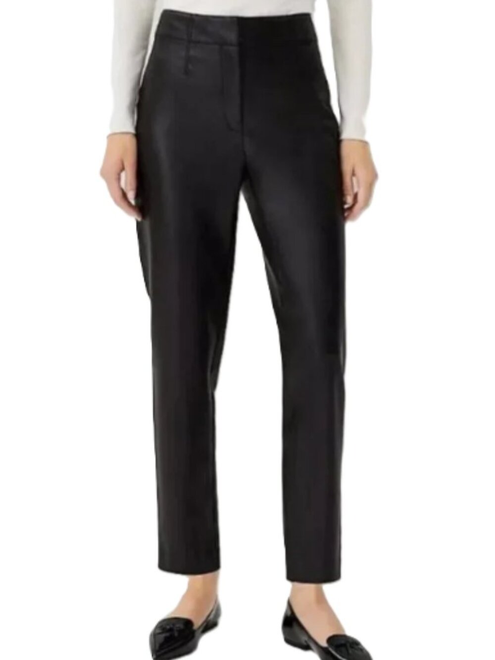 Ann Taylor Size 6 NEW Curvy Fit Black Faux Leather Pants Zip Straight Leg